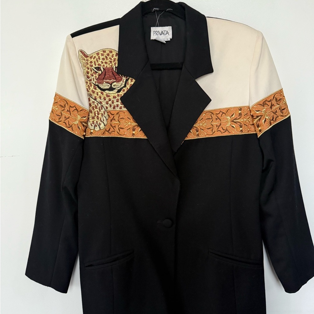Prana Black and Cream Jacket with Leopard Detail